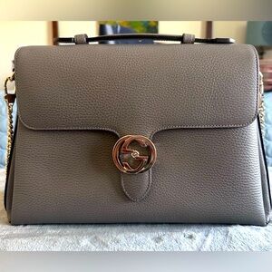 Gucci Gray Leather Shoulder Bag with Gold Hardware